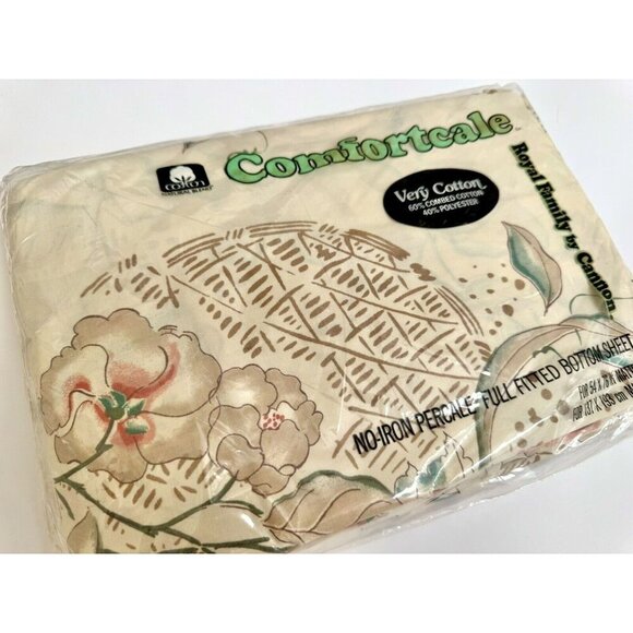 No Iron Procale Comfortcale Full Fitted Bottom Sheet New Vintage Floral Tan - Picture 1 of 6